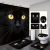 1/4pcs Luxury Black Cat Waterproof Shower Curtain Set Decorative Bathroom Set Non-Slip Carpet Toilet Cover Bath Mat And 12 Hooks