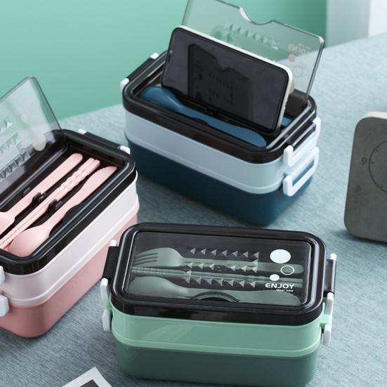 Ланч-бокс со столовыми приборами, герметичная коробка большой емкости, легко чистящаяся коробка для еды Bento для домашнего офиса