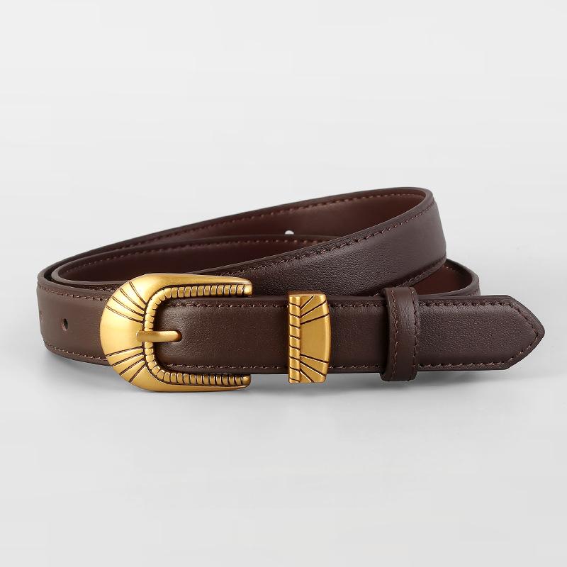 Women S Genuine Leather Belt Pin Buckle Thread Decorated Casual Versatile Waist Belt