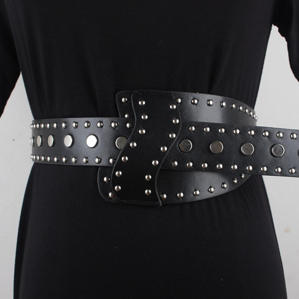 Y2K Rivet Waistband Harajuku PU Leather Belt Streetwear Wide Waistband Clothing Accessories