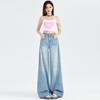 Светло-голубые рваные джинсовые брюки широкого кроя для женщин, свободные, с высокой посадкой, облегающие, джинсовые брюки прямого кроя, брюки в пол