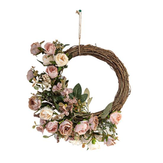 Искусственный цветочный венок из ротанга для входной двери, гирлянда из цветочных веток ручной работы для свадеб, дней рождения, вечеринок, настенных украшений
