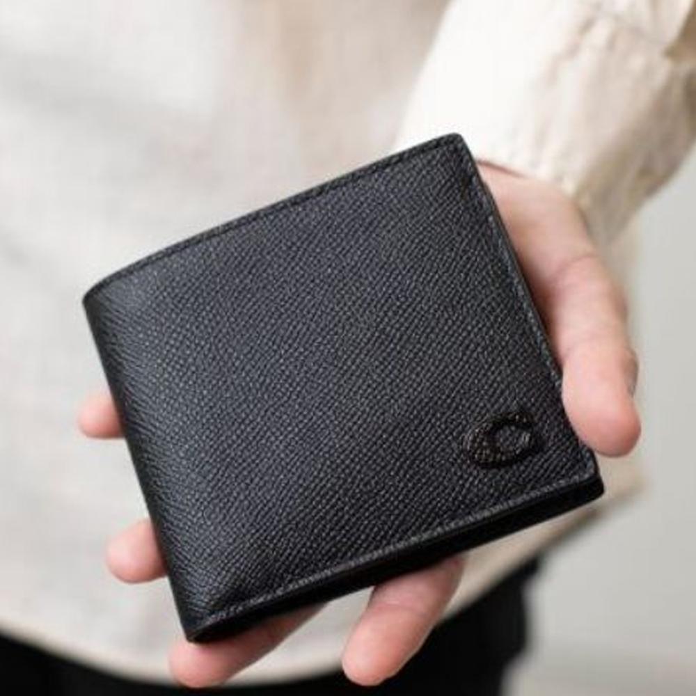 Coach Billfold Wallet 10 Solid Color Letter Logo Folded Card Holder Leather Wallet Mini Men wallets Black CJ883-BLK
