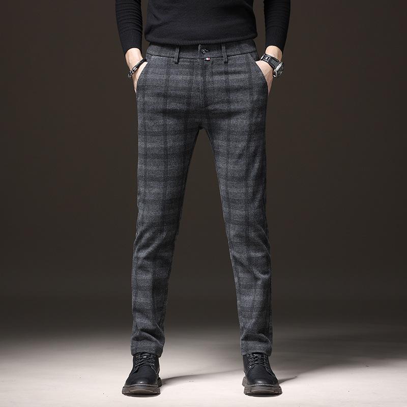2024 Осень и зима Новые высококачественные потертые деловые повседневные брюки для мужчин Модные клетчатые длинные брюки