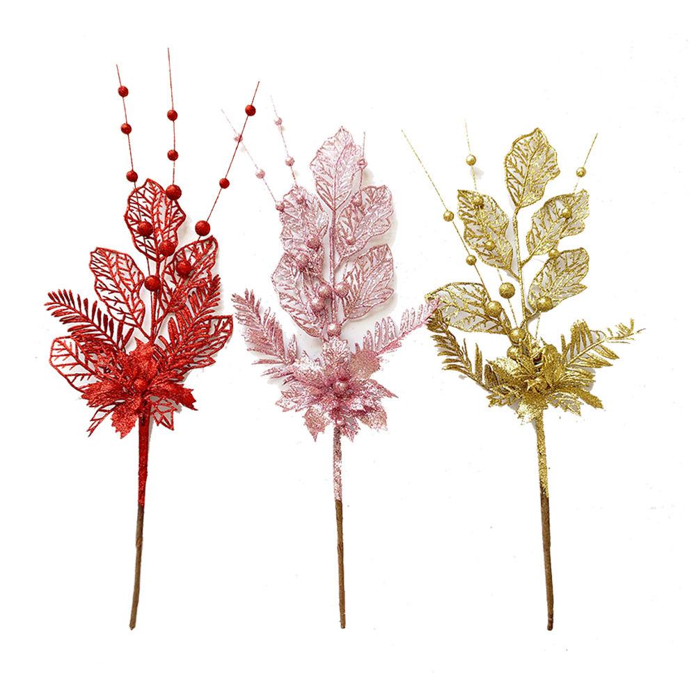 Рождественские украшения Цветы из золотой пудры Украшения из лилий Ветки деревьев Плагины для рождественских елок Атмосферные принадлежности Ветки деревьев и черенки