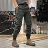 Весна Осень Мужские брюки-карго с завязками на талии, множеством карманов, однотонные спортивные брюки с резинкой на щиколотке, повседневная одежда для тренировок на открытом воздухе