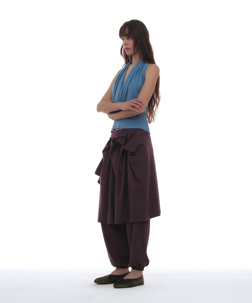 PARTIMENTO WOMEN Pwc Curtain Skirt Layered Harem Pants_Midnight Plum