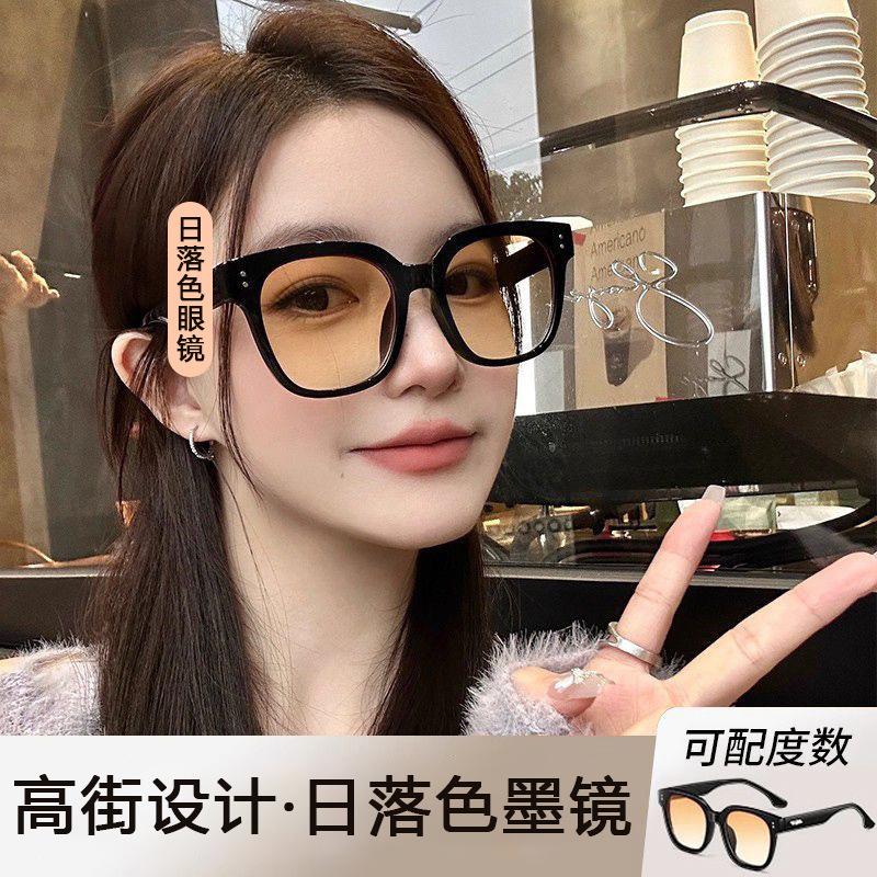 Internet Celebrity Ruffian Handsome Black Frame Brown Sunglasses Driving Advanced Sense Sunset Frame Sunglasses With Degree Myopia Glasses