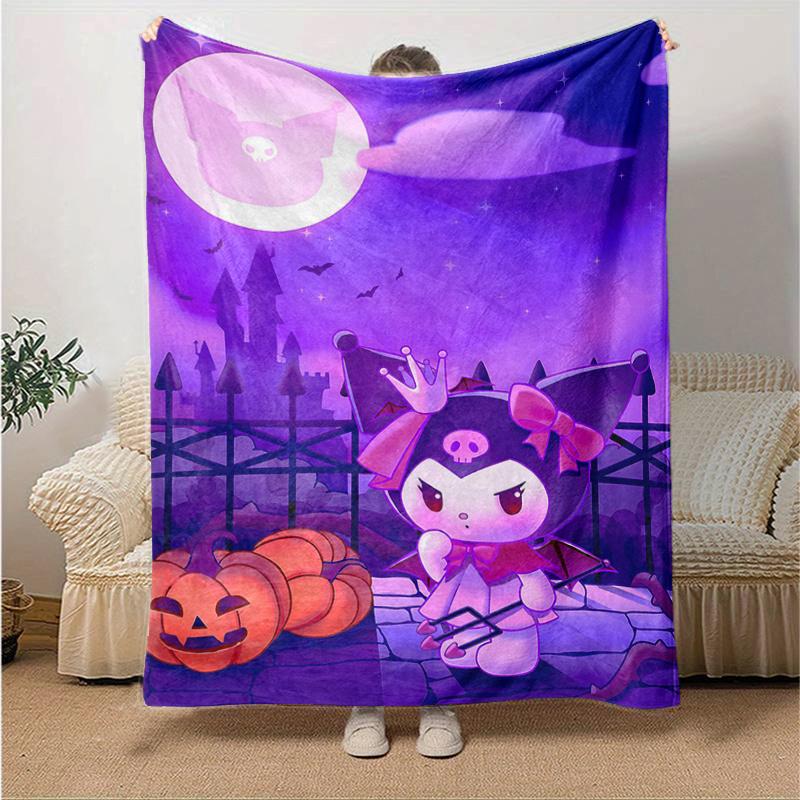 1pc Halloween Night Kuromi's Spooky Castle Blanket, Cute Home Decor, Soft Throw Blanket, Perfect Gift for Birthday or Christmas, Living Room, Travel,