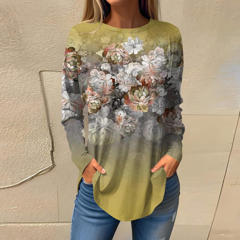 Футболки для женщин, осенний повседневный модный топ с длинным рукавом, пуловер с принтом, топ