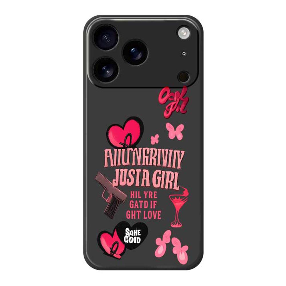 For iPhone 17 Pro Max Case Pink Elements Pattern Printing Straight Edge TPU Phone Back Cover