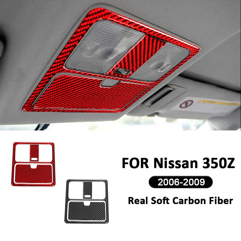 Carbon Fiber Car Front Roof Reading Light Panel Trim Cover Decoration Sticker For Nissan 350Z 2006-2009 Interior Accessories
