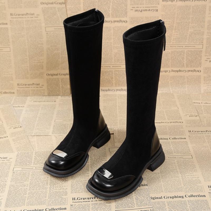 Замшевые женские высокие сапоги на платформе, обувь на среднем каблуке, брендовые теплые плюшевые туфли, женская зимняя тенденция 2024 года, готические высокие сапоги до колена, массивные ботинки Mujer