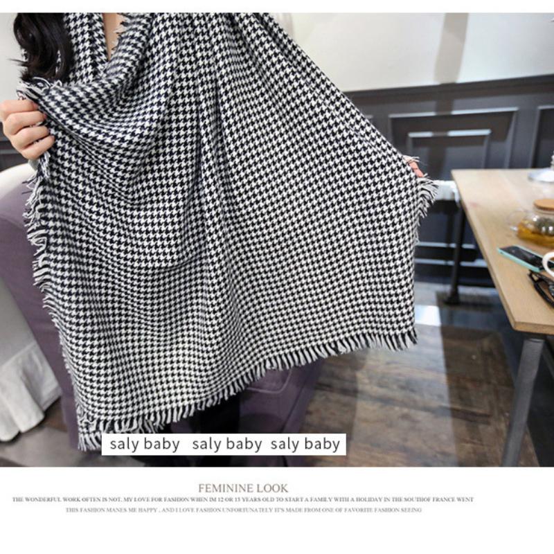 New Thousand Birds Grid Imitation Cashmere Scarf, Black and White Thickened Grid Scarf, Shawl, Women's