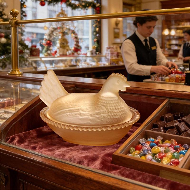 Стеклянное блюдо "Курица на гнезде", Хрустальная конфетница с крышкой в форме курицы, Фруктовница-курица, Тарелка для десертов и закусок, Ретро-миска, Банка