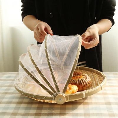 Плетеная бамбуковая корзина ручной работы, защищенная от насекомых, плетеная корзина, пылезащитный поднос для пикника, фруктов, еды, хлеба, крышка для блюд с марлей, плетеная корзина