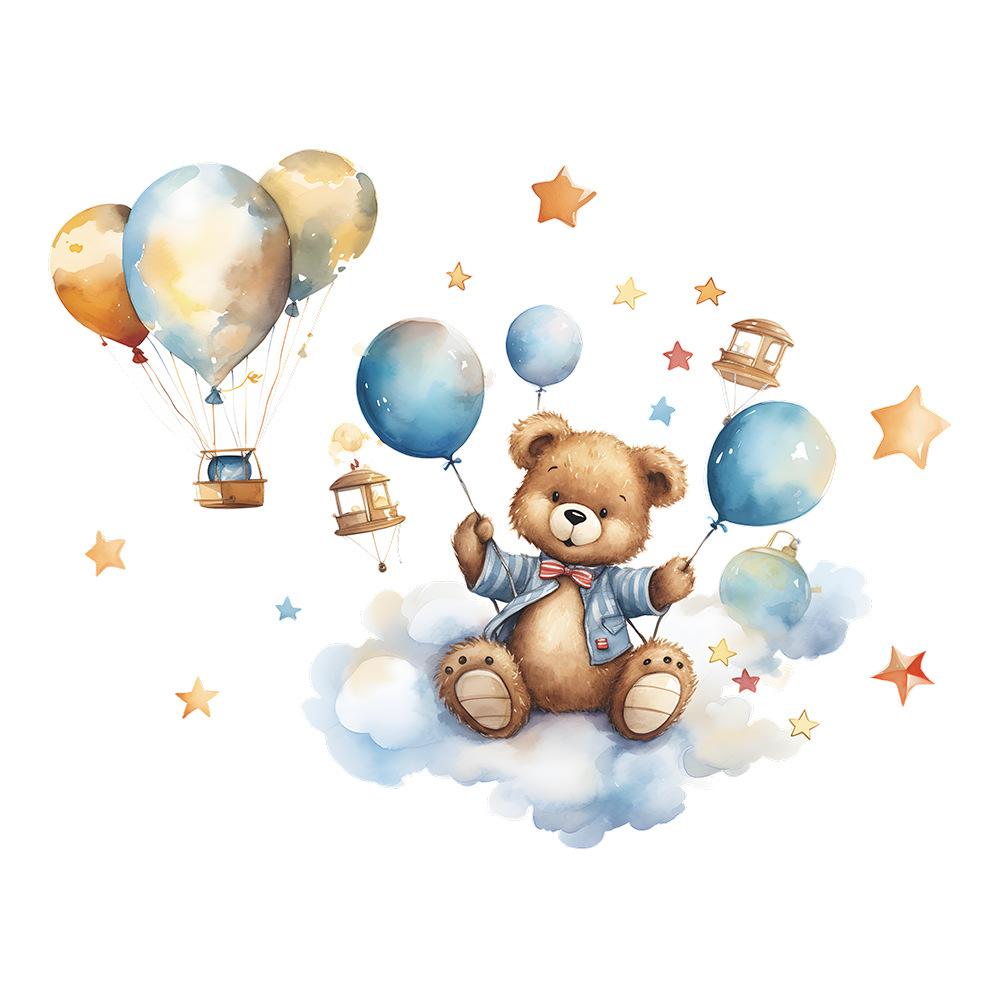 Наклейки на стену с изображением медведя, слона, воздушного шара, звезды, для детской комнаты, украшения фона спальни, самоклеящиеся наклейки на стену