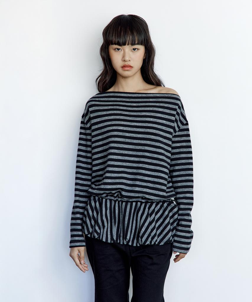 ROUGHNECK Striped Off-Shoulder Knit