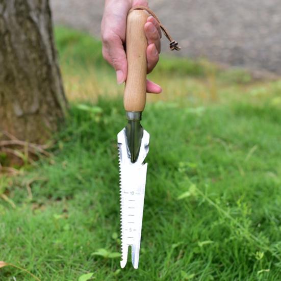 Садовый совок 5 в 1 из нержавеющей стали для удаления сорняков с деревянной ручкой, многофункциональный ручной совок для легкого удаления сорняков, посадки и пересадки