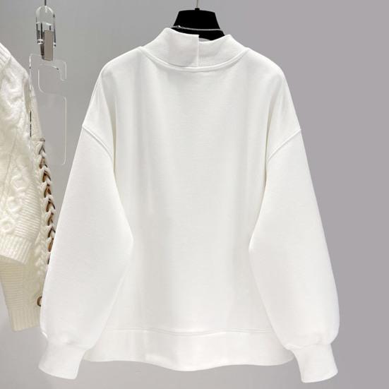 Женский однотонный свитшот с половиной рукавом, нерегулярный высокий воротник, длинный пуловер с подолом, топы с декором на пуговицах, уличная одежда