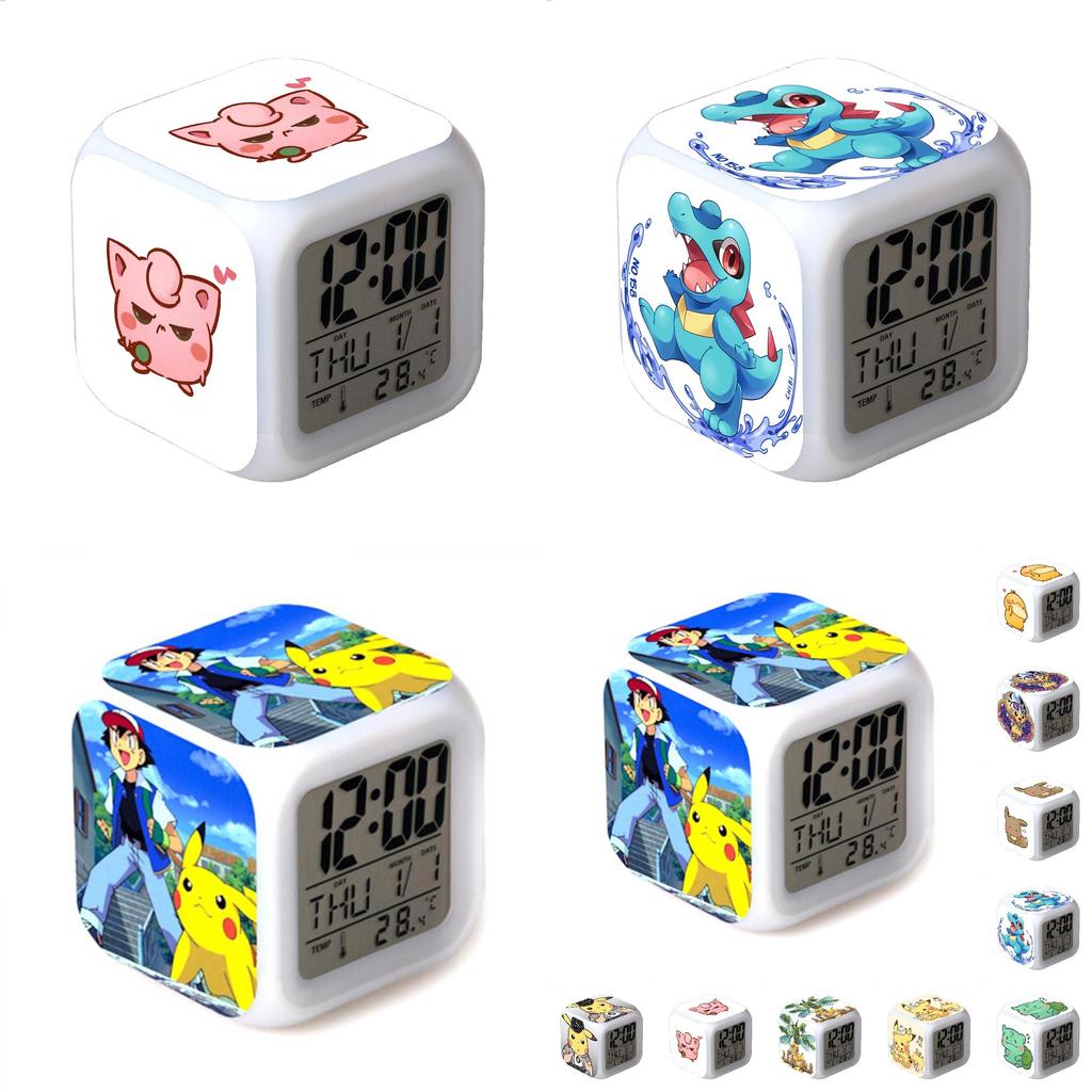 Colorful Led Pikachu Thermometer Alarm Clock For Kids' Room