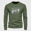 3D "Never Give Up" Motivational Slogan Printed Long Sleeved Men's T-shirts - Medium Stretch Polyester Fabric Spring and Autumn Relaxed Fit Clothing