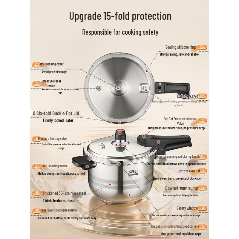 ASD 8.5L 304 Stainless Steel Pressure Cooker