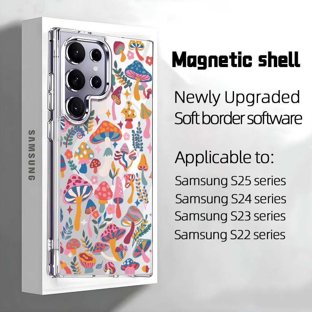 Магнитный прозрачный акриловый чехол для мобильного телефона Samsung S24 + чехол для мобильного телефона с грибами S22 Версия Supreme S23Ultra