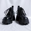 Ботильоны на толстой подошве для мужчин, круглые носки, черные, на шнуровке, мужские мотоциклетные ботинки, новый тренд, кожа, высокие каблуки, мужская обувь, высокий верх