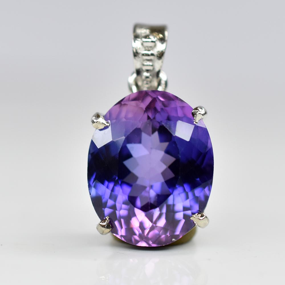 CERTIFIED Natural Purple Tanzanite 925 Sterling Silver Oval Pendant 28 Ct