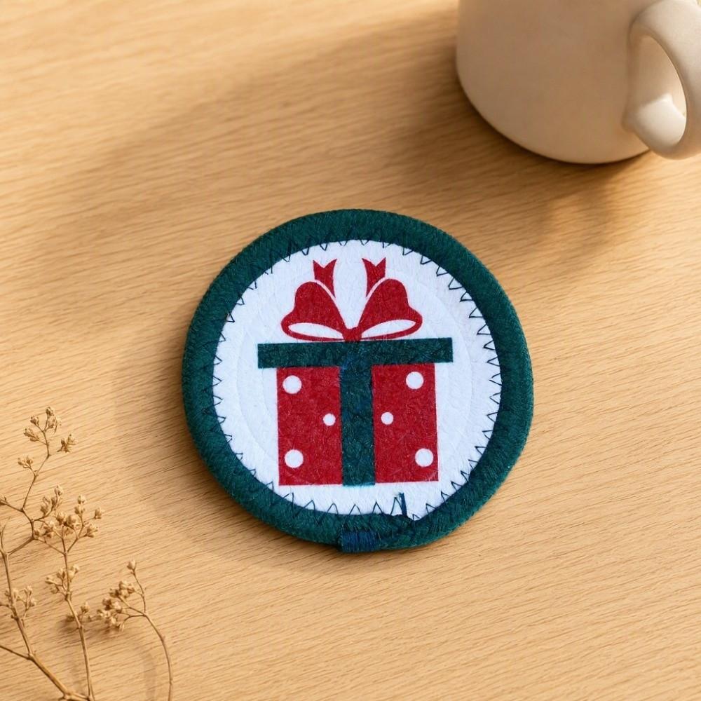 Heat Resistant Christmas Cup Mat Woven Cotton Rope Insulated Mat Snowman Pot Table Mat Home Decor