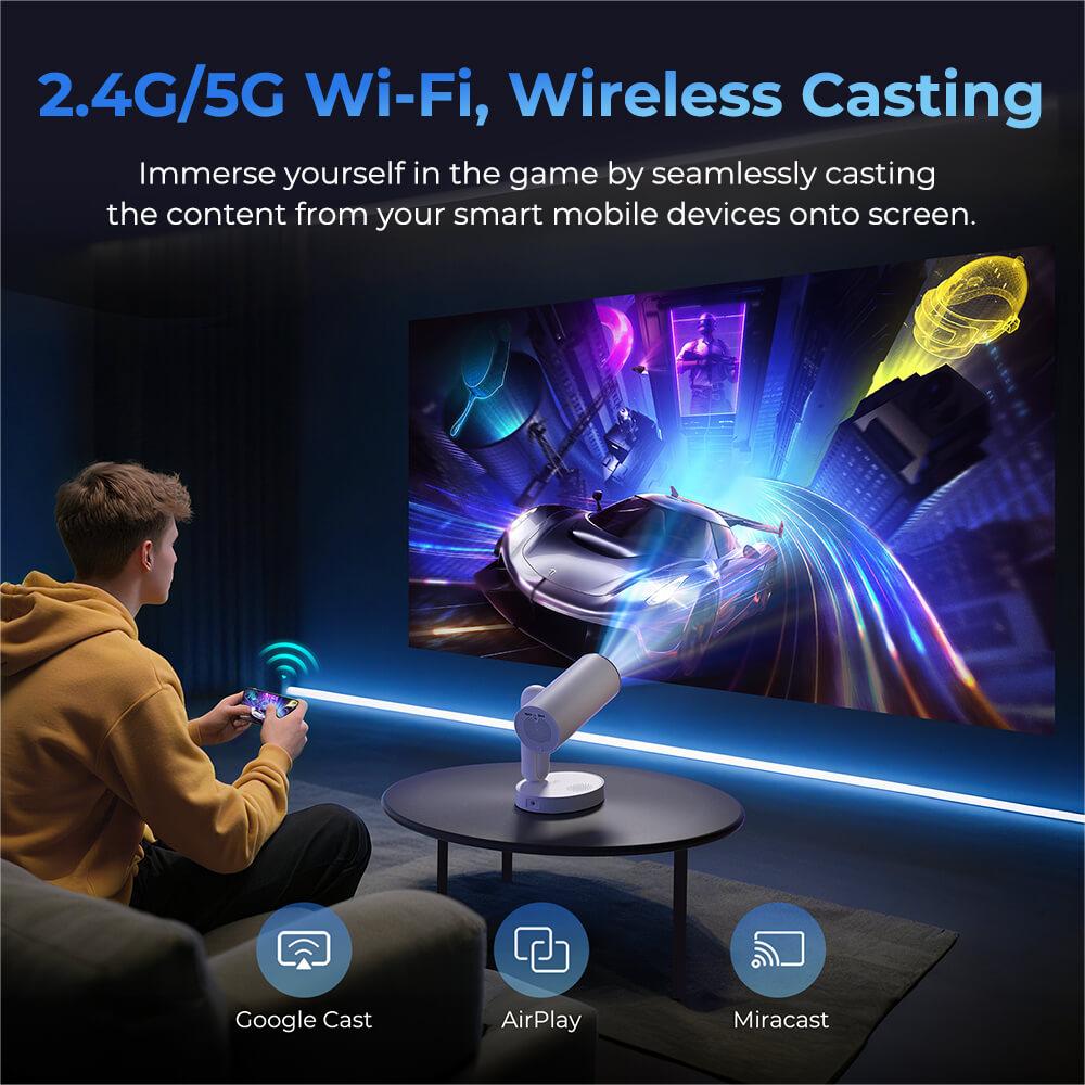 ETOE Проектор Starfish Plus со встроенным Google TV, вращение на 140°, автоматическая настройка экрана и сенсорный ночник