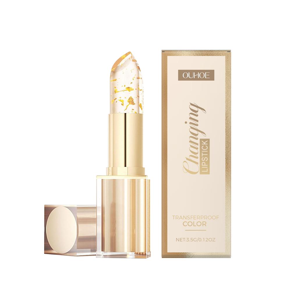 OUHOE Gold Foil Color Changing Nourishing Lipstick Nourishing and Moisturizing Watery Glass Soft Lip Skin Non-greasy Lipstick less