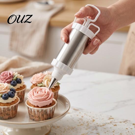 Cupcake Frosting Decorator Stainless Steel Cake Icing Dispenser Set, Reusable Baking Tools with Scraper And Detachable Replaceable Nozzles,
