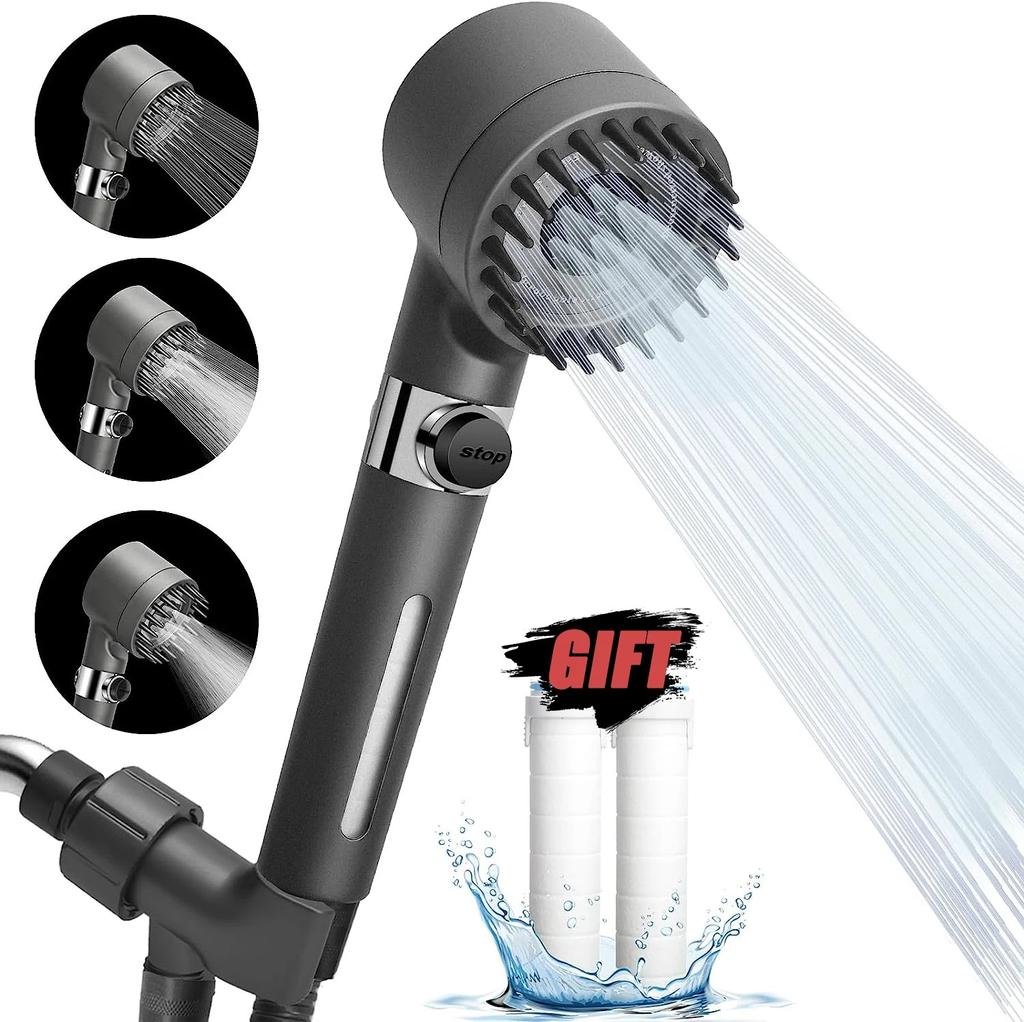 3-mode Adjustable Spray with Massage Brush Filter Rainfall Showerhead High-pressure Shower Head Faucet Bathroom Accessories