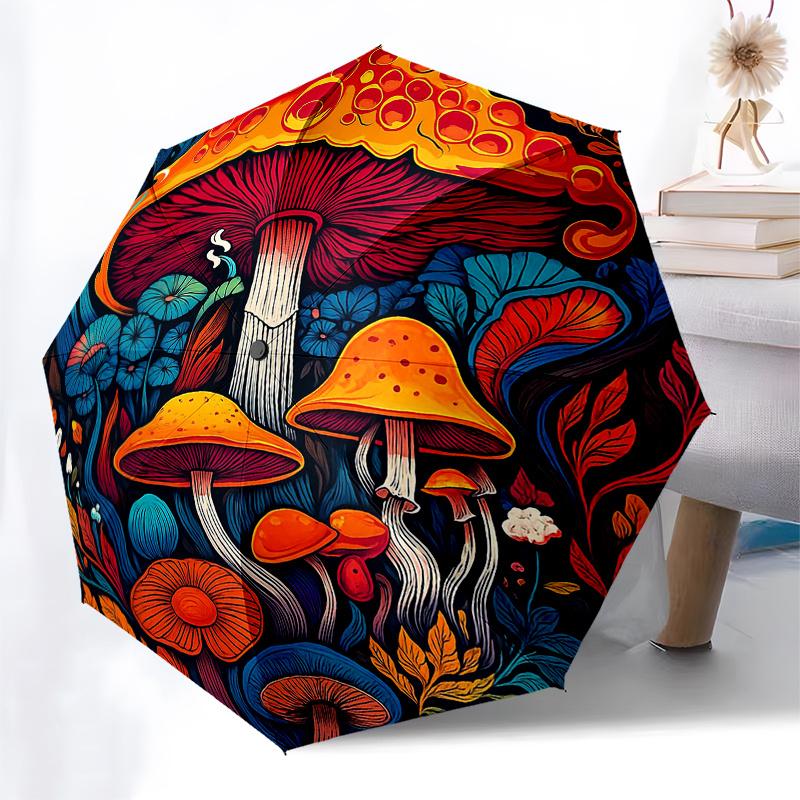 Colorful Mushroom Garden Wall Decal - Vibrant ForestDecor for Any SpaceUmbrella, Portable 3-Fold Compact Umbrella for Men & Women Gift