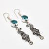 Swiss Blue Topaz Gemstone Handmade 925 Silver Plated Jewelry Earring 2.38"