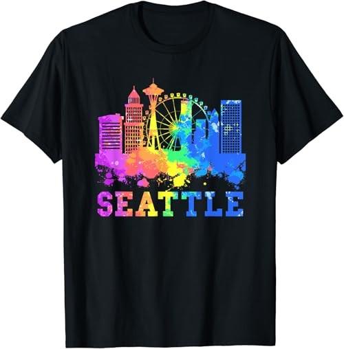 Сиэтл Вашингтон Силуэт Города Акварель Сувенир Подарок Сиэтл Футболка Унисекс Футболка