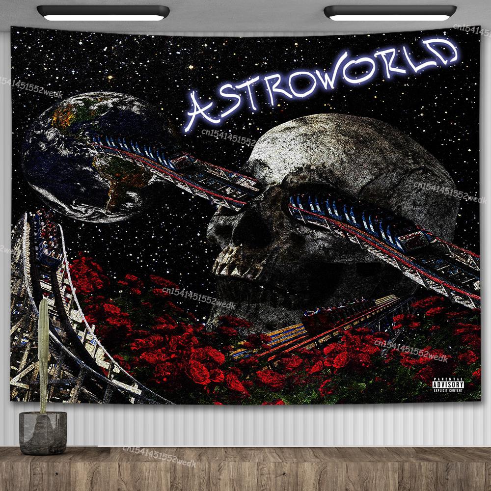 Плакат альбома Travis Scott Astroworld Психоделический хиппи Звездное небо Гобелен Эстетический гобелен Настенный декор для комнаты подростка