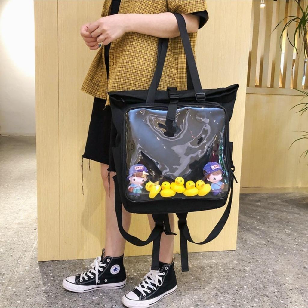 Ita Oshikatsu A4 Tote Large Oshikatsu Otaku Activity Oshi Everyday Events [Harujio] Bag, Backpack, Backpack, Bag, 2-Way, Transparent, Black, Capacity,