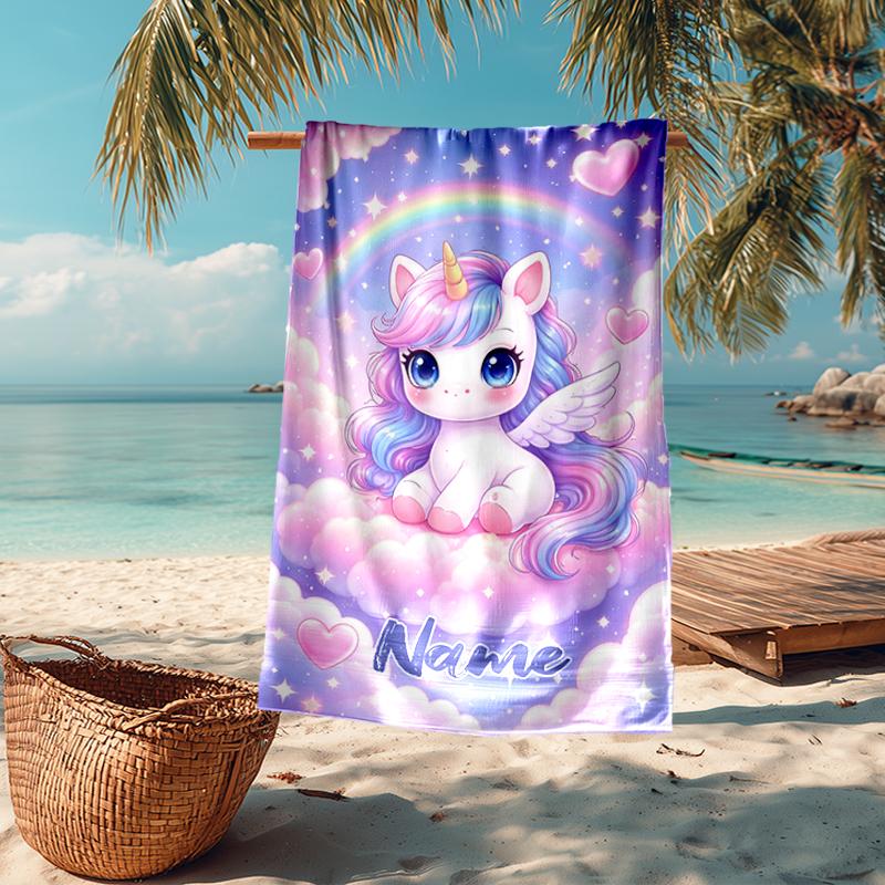 Custom Name Ultra-Soft Beach Towel with Unicorn Theme,Ideal for Pool - Camping, Diving - Perfect Travel Essential, Vibrant Beach Towel.