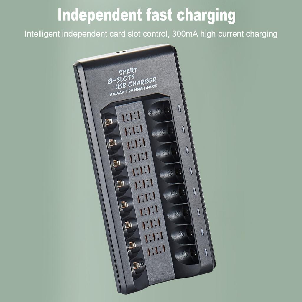Интеллектуальное зарядное устройство на 8 гнезд для Ni-MH аккумуляторов типа AA/AAA 1,2 В, аккумуляторов USB Plug and Play