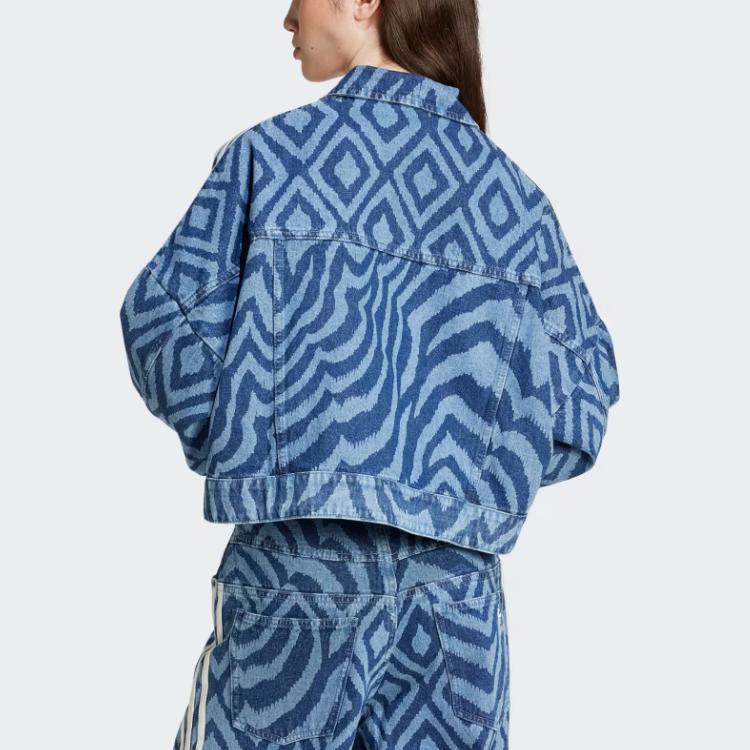 Adidas Originals X Farm Rio Collaboration SS24 Удобная модная универсальная джинсовая куртка с длинным рукавом на молнии Женские куртки синего цвета IW0793