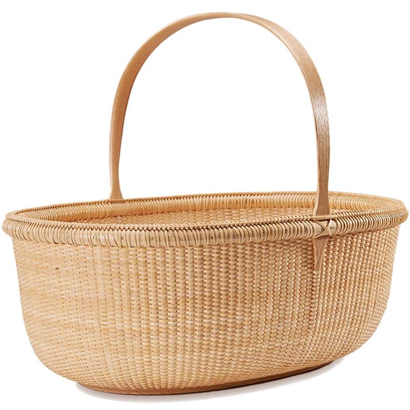 Коробка для хранения из натурального ротанга, двустворчатая крышка, корзина для покупок, многофункциональный контейнер для овощей, удобная для улицы, корзина для пикника