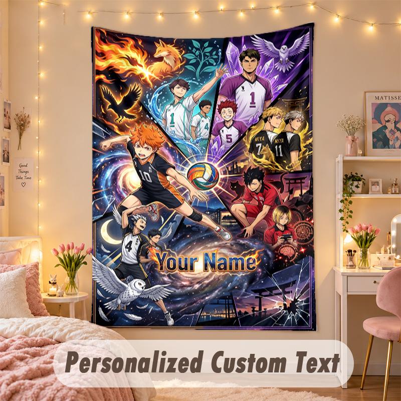 Custom Personalized Tapestry,Haikyuu Print Custom Name Text Wall Art Hanging for Bedroom