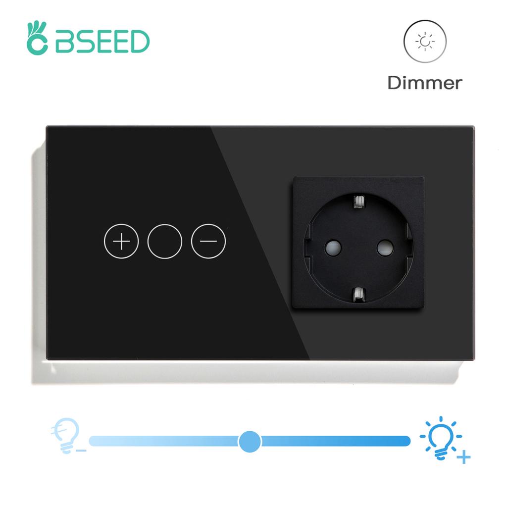 BSEED Touch Dimmer Switches 1gang1way Wall Light Switch LED Dimmer Plus EU Wall socket USB EU Standard Blue Backlight 10A