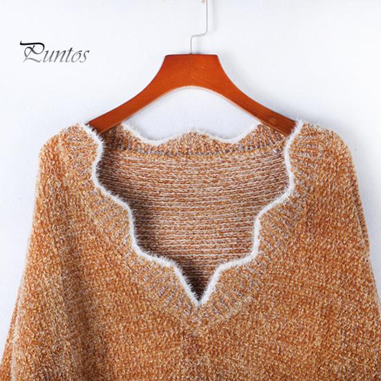 Женский свитер с длинным рукавом, свободный крой, V-образный вырез, вязаный свитер, женский повседневный джемпер, пуловер, топ для осени и зимы