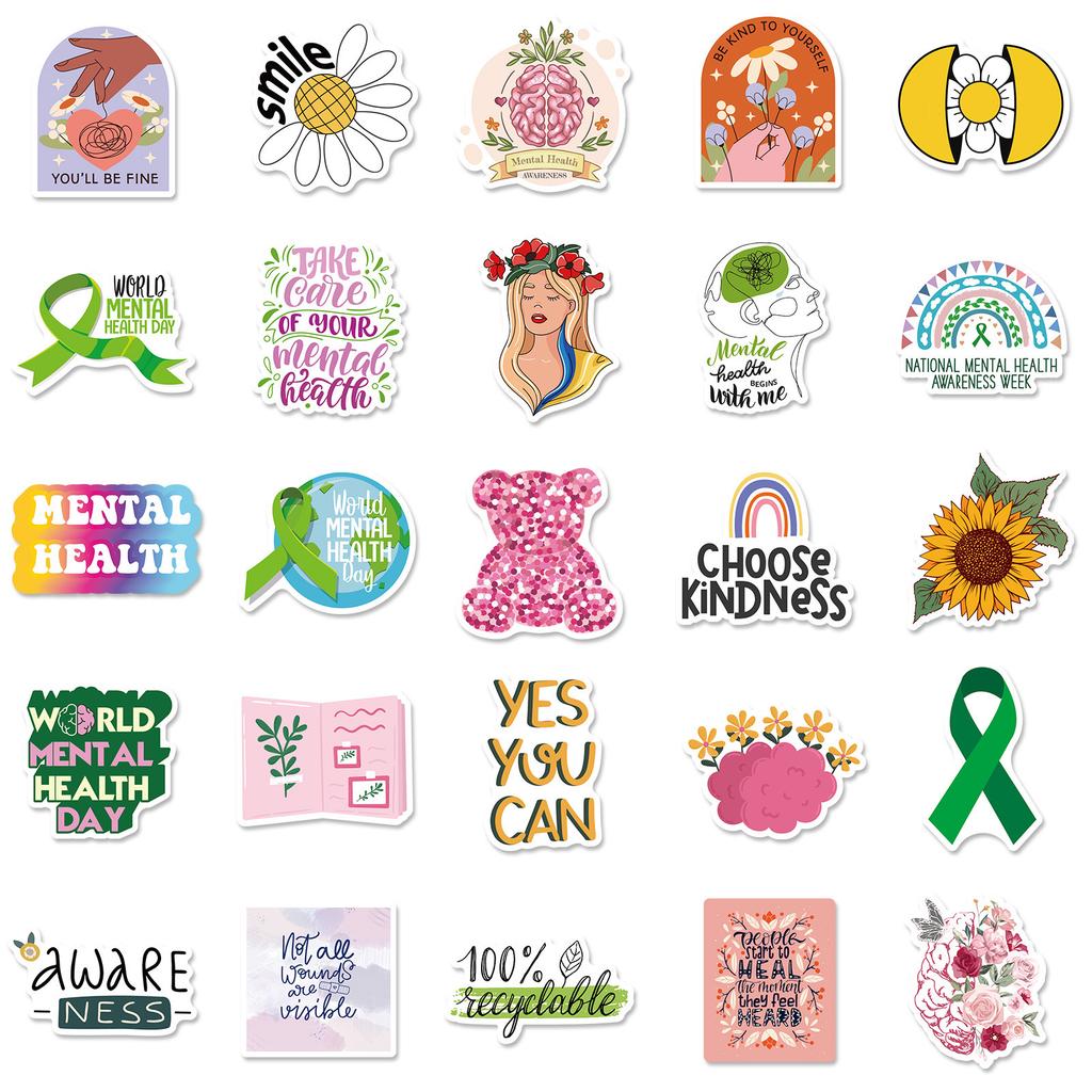 50 Mental Health Stickers Knowledge Education Stickers Luggage Guitar Laptop Helmet Refrigerator Stickers
