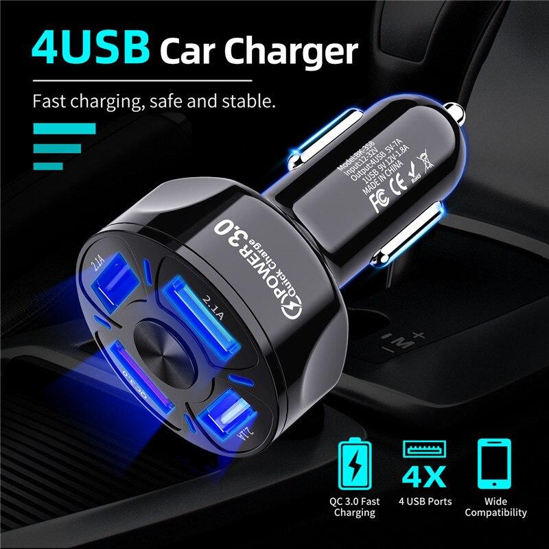 Быстрое автомобильное зарядное устройство с 4 USB для мобильного телефона, универсальный двойной USB-адаптер для iPhone 11 Pro Max, мини-адаптер для Xiaomi Samsung