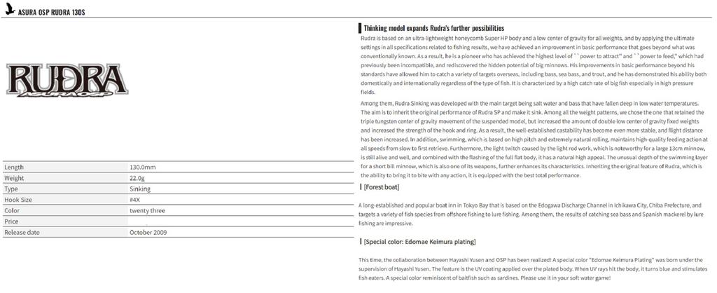 OSP Тонущая приманка Rudra 130 S TS-15 (0408)